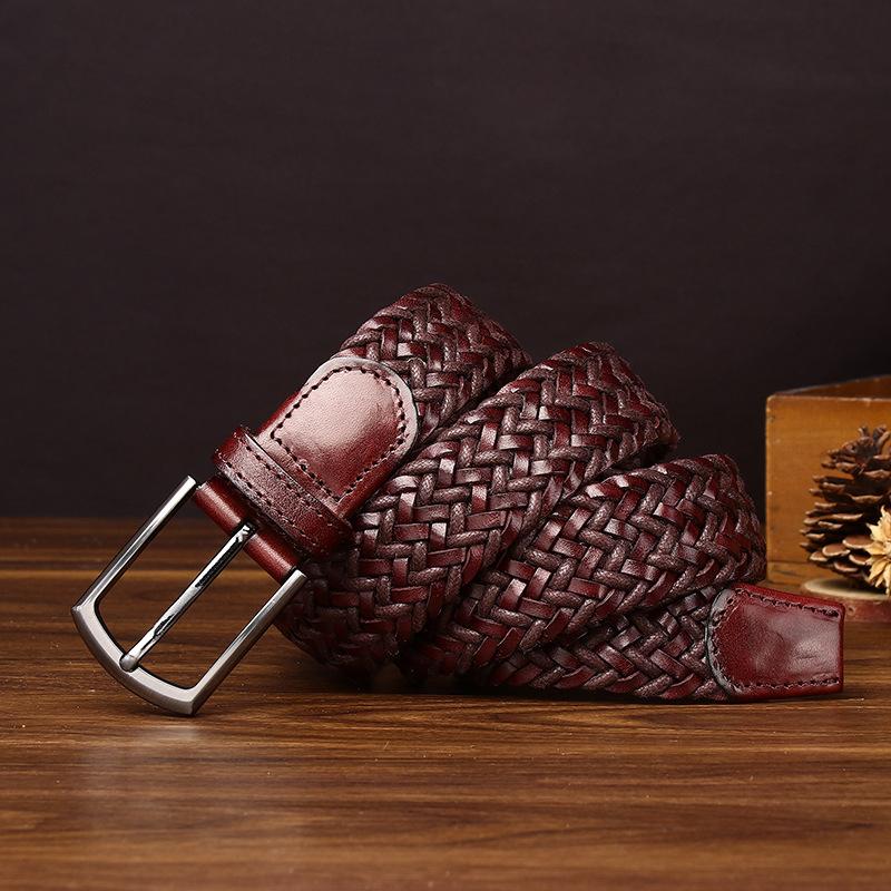 3.5Cm Woven Belt Men'S Genuine Leather Handwoven Pin Buckle Belt Pure Cowhide Fashion Casual Couple Belt Women