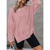 New Autumn Women's Round Neck Long Sleeve Side Slit Waffle Simple and Versatile Sweatshirt