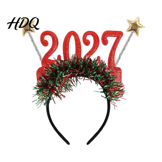 Headband Hair Hoop Non-Slip with Adjustable 2027 Digital Star And Number Design Stage Performance Headwear Holiday for Christmas New Year