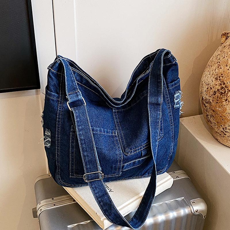 2025 retro velkokapacitní taška dámská nákupní taška populární džínová taška přes rameno studentská třídní taška messenger