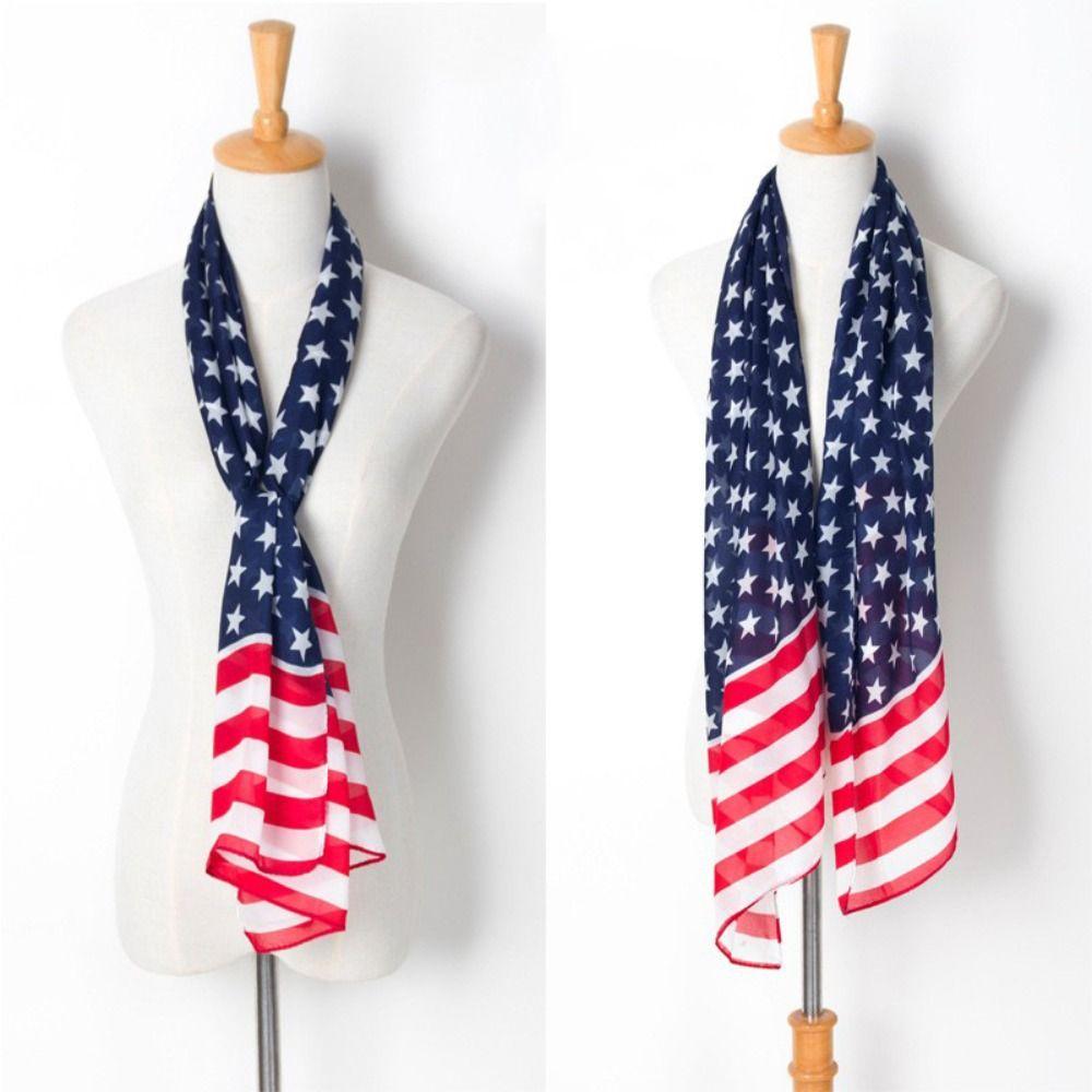 American Independence Day Flag Scarf Five Pointed Star Design Windproof Printed Shawl Sun Protection Neck Scarf Women's
