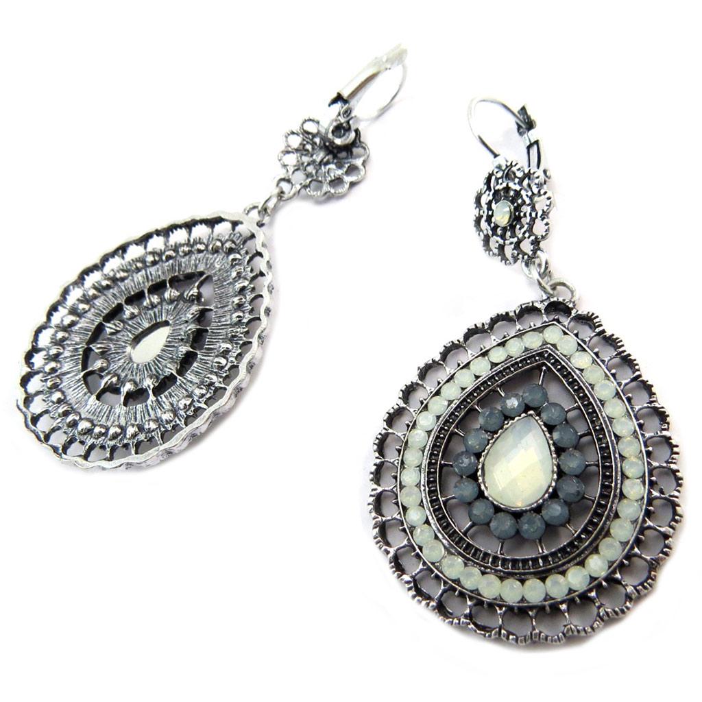 Les Trésors De Lily [P3558] - Designové náušnice 'Sissi', bílé, stříbrošedé