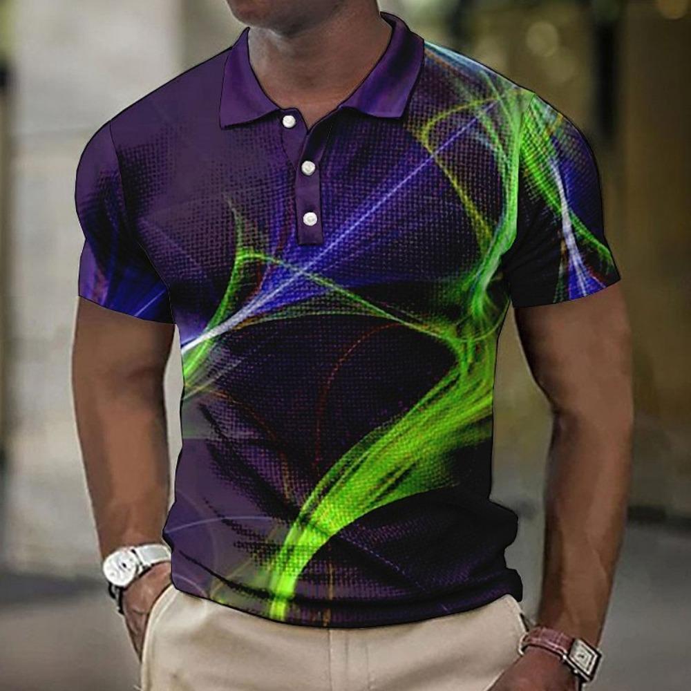 Verlaufende Farbe Strahlenlinienmuster 3D Digitaldruck Herren Freizeit-Poloshirt