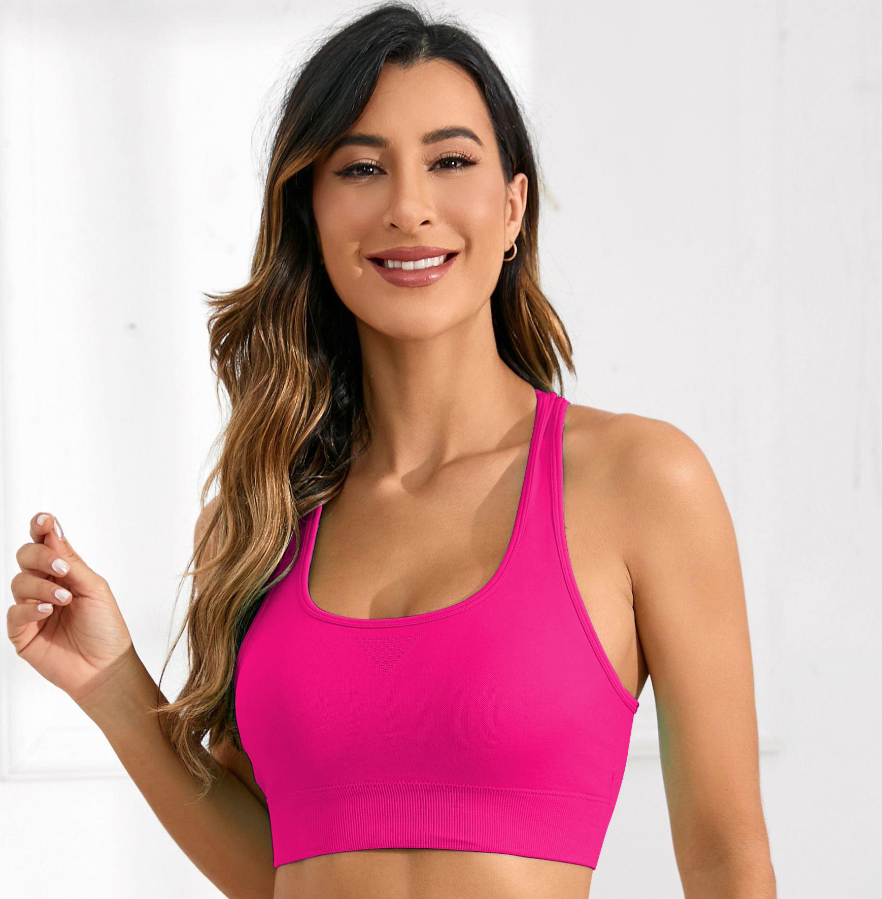 

Женский ударопрочный спортивный жилет с фиксированной чашкой - Цельный топ для йоги с открытой спиной Small розовый