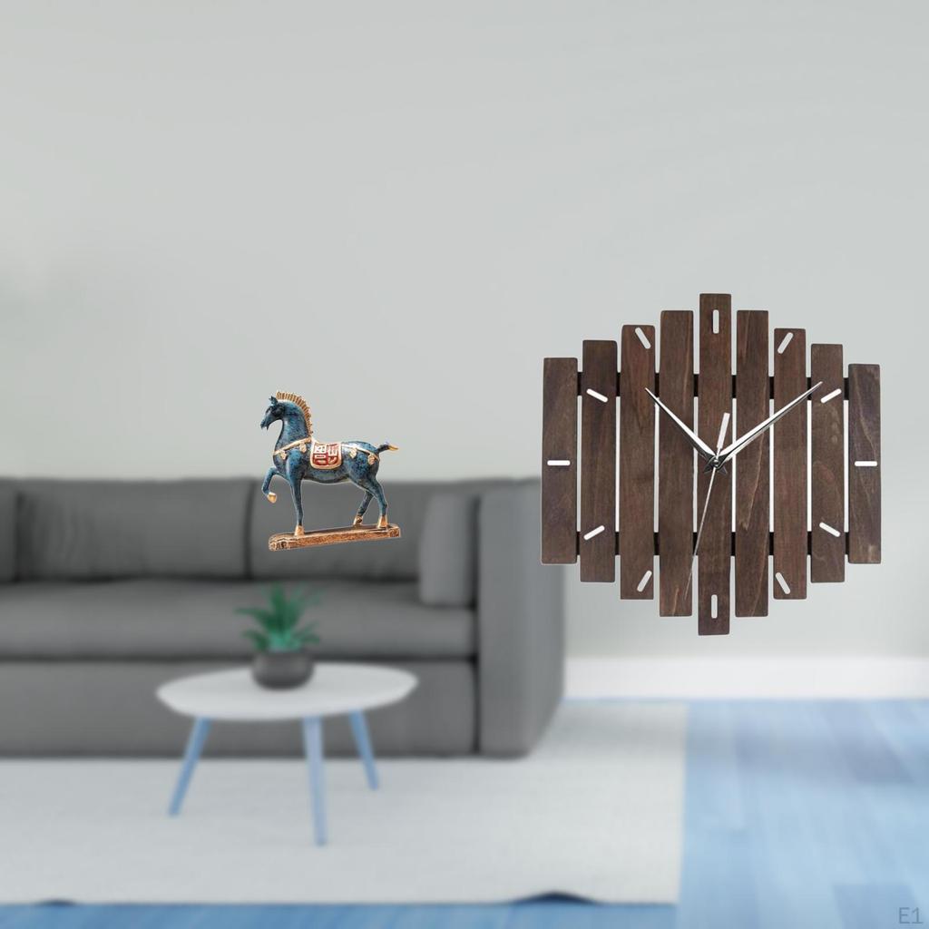 Standing Horse Sculpture Wooden Wall Clock Figurine Desktop Ornament Fengshui Decor for Living Room
