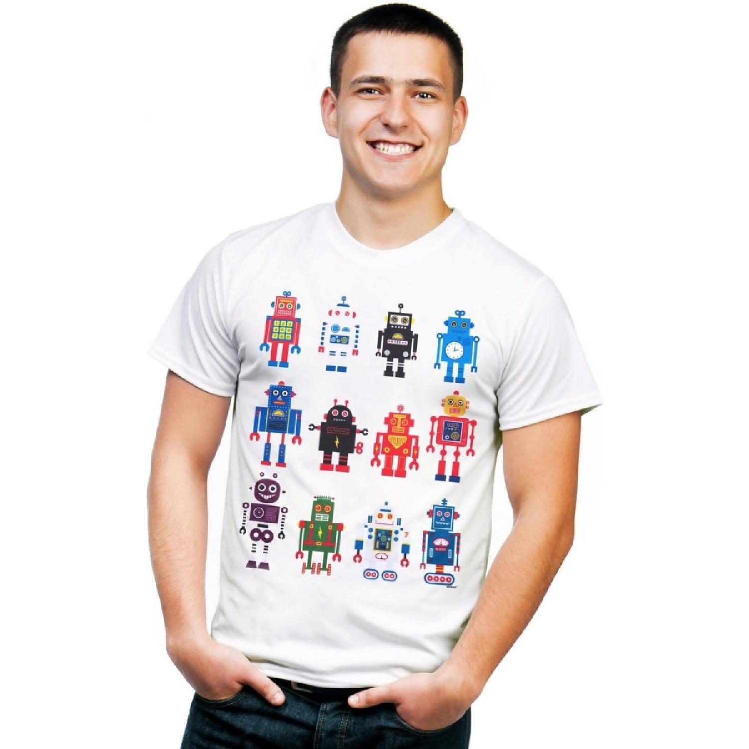 Retreez Funny Colorful Retro Robot Toys Graphic Printed T-Shirt Tee XXXXXL белый