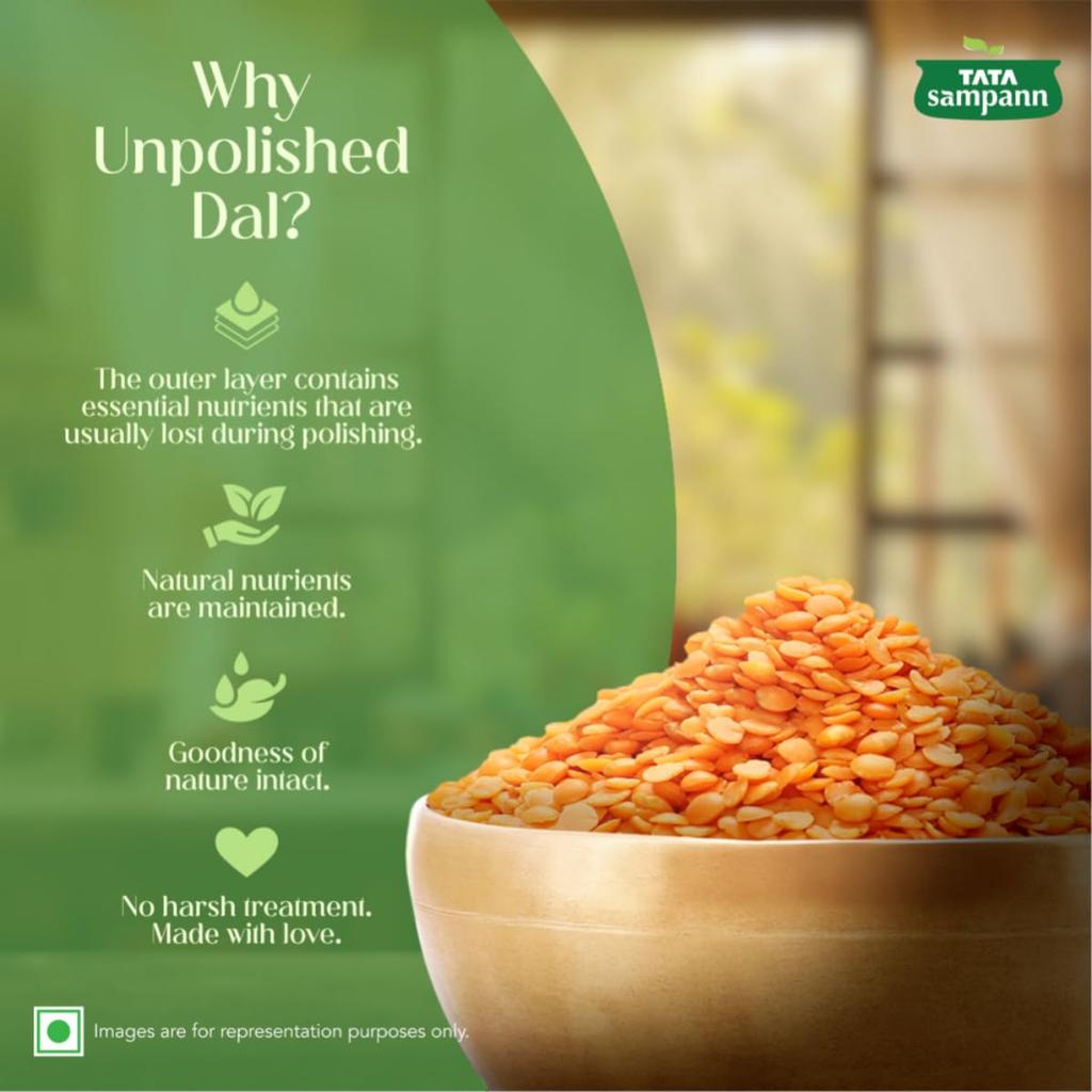 Tata Sampann Unpolished Masoor Dal Split, 500 Grams Pack of Lentils for Soups Salads and Healthy Meals
