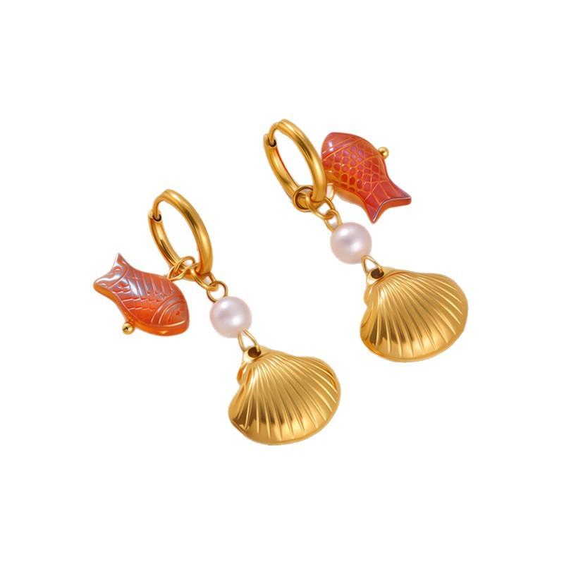 Beach Wind Titanium Steel Earrings for Women - Luxurious High-End Style - Dolphin and Star Pendant Earrings - Ocean Earrings