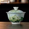 120ml Handbemalte Arita Porzellan Lotus Gaiwan Antike Teeterrine Teeschale mit Deckel Set Teezubereiter Deckelschale Trinkgeschirr Handwerk