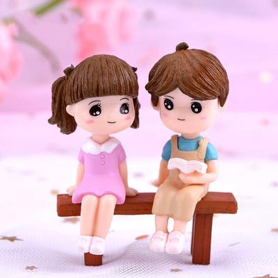 3Pcs Miniature Resin Micro Landscape DIY Garden Ornaments Reading Stool Couple Ornaments Micro Landscape Decoration
