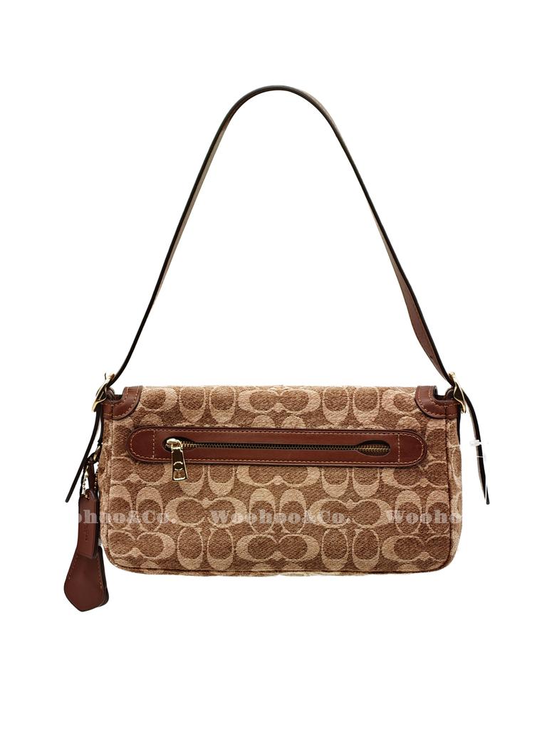 Coach Etta 25 Klasická monogramová látková taška přes rameno Střední dámská taška přes rameno Světle khaki Vintage hnědá CCV65-IMYN0
