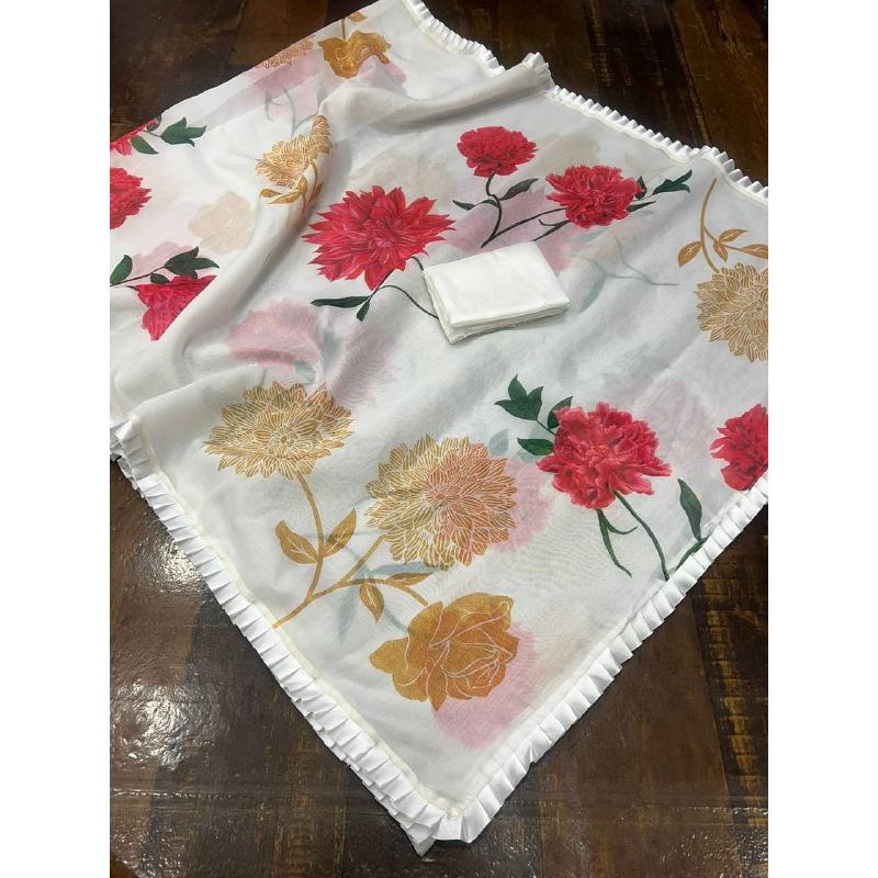 

Сари Chanderi Silk с цифровым принтом