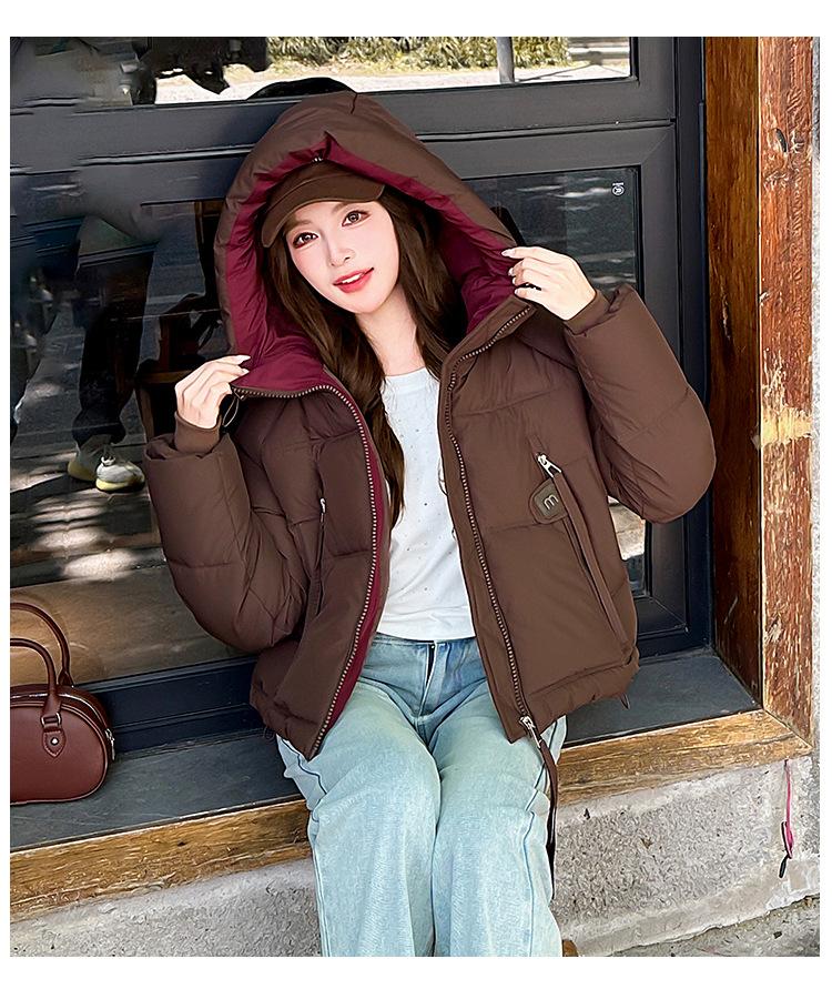 Women's Short Cotton-padded Twill Hooded Winter Jacket