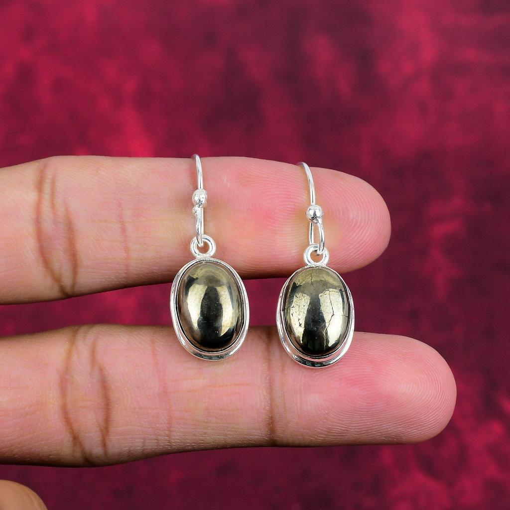 Golden Pyrite Earrings Handmade Gemstone Jewelry, 925 Solid Sterling Silver Earrings Antique Jewelry, For Engagement Gift