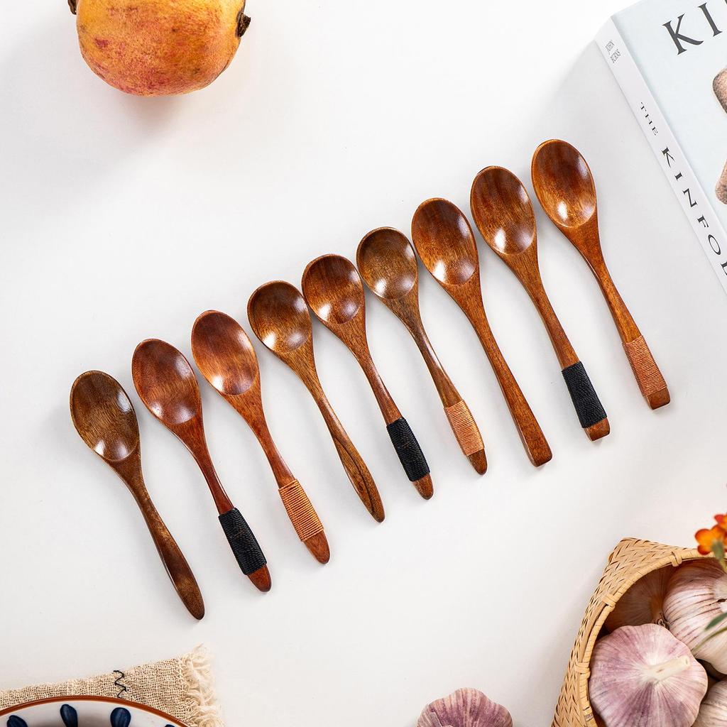 Japanese Craft Wire-Wrapped Wooden Spoon: Round-Mouth Condiment, Children's Soup, Ladle, Dessert & Jam Spoon.