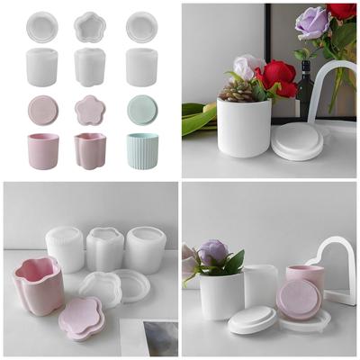 DIY Candle Cup Mold for Flower Pots Storage Box with Lid Silicone Mould Resin Jars Bottles Gypsum Concrete Molds Craft