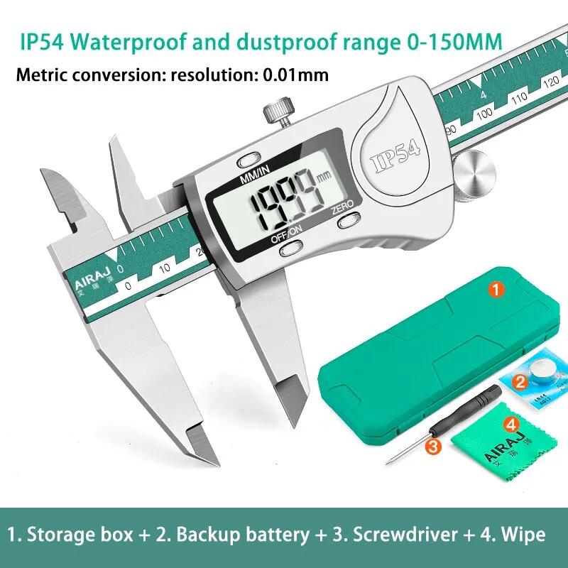 

Высокоточный цифровой штангенциркуль AIRAJ, длинный водонепроницаемый штангенциркуль из нержавеющей стали, многофункциональные измерительные инструменты