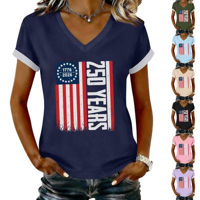 T-shirt décontracté imprimé pour femme, col en V, à enfiler, manches courtes