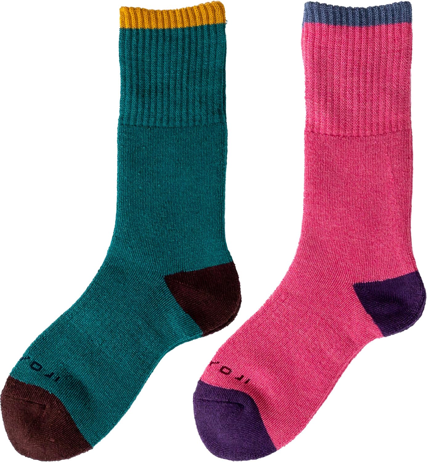 [Chiyoji s Socks] Authentic Trekking Socks (Hiking Socks) Men s 2-Pair Pack 25-27cm Bottle Green & Rose Made in Japan