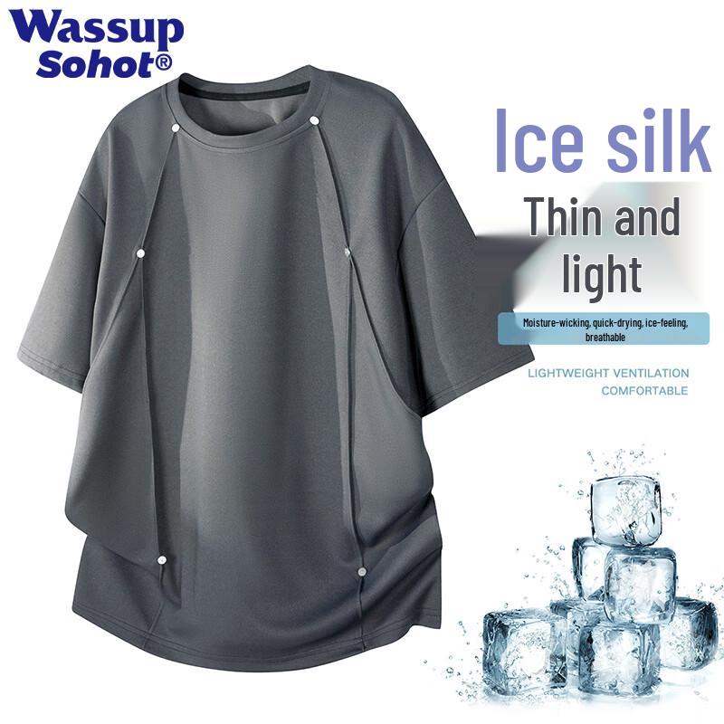 

Wassup Sohot Men s American Style Rivet T-Shirt 6XL