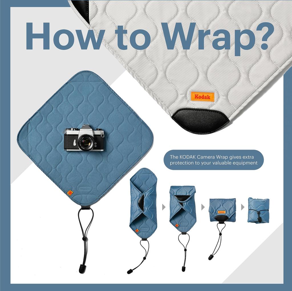 Kodak Camera Wrap Size L Protective Cloth for SLR Cameras and Tele Lenses 38.5x38.5cm - Waterproof, Scratch-proof, Dust-proof (Steel Blue) [One Item]