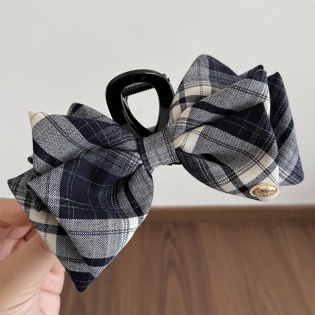 Blueberry Filling Korean Plaid Bow Claw Hair Clip for Women - Versatile Updo & Ear Covering Styling Clip