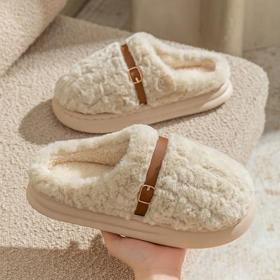 Winter Home Couple Fluffy Slippers Piled Platform Cotton Shoes Warm Non-slip Lightweight Wear-resistant Cotton Slippers