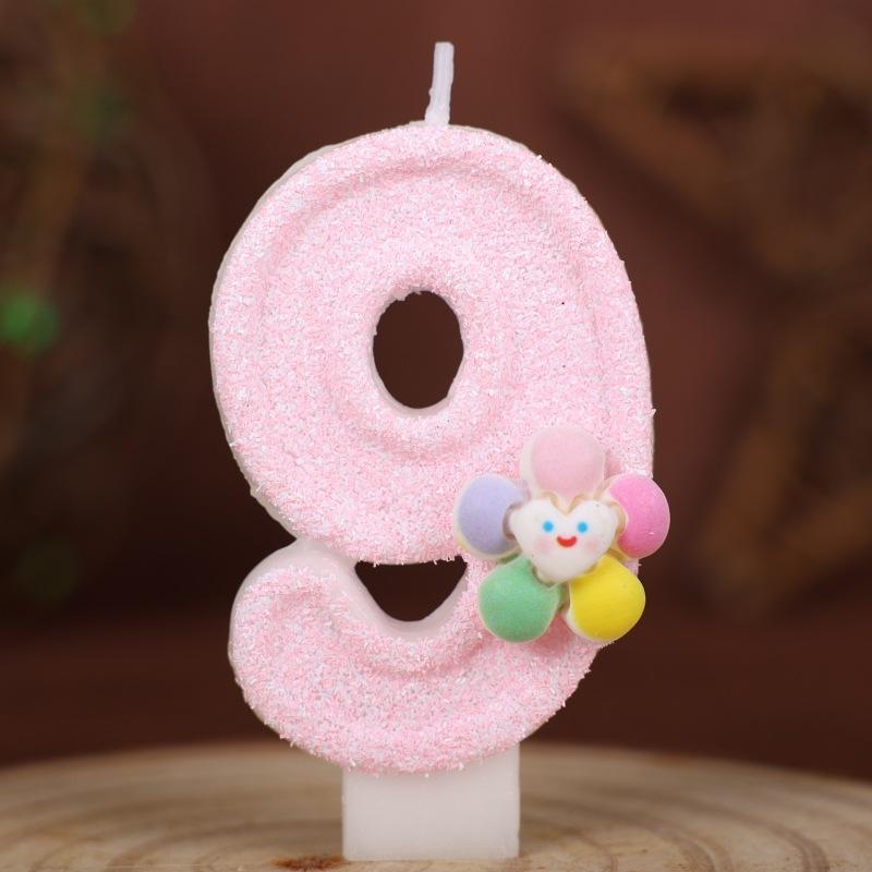 Five-color Flower Number Birthday Candle Pink Cake Decoration Birthday Handmade Candle 0-9