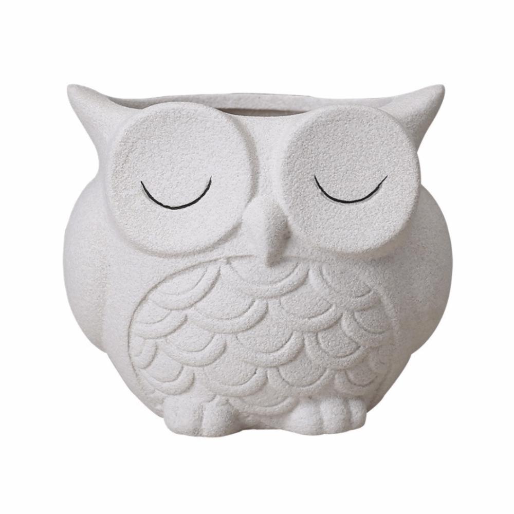 Cute Owl Planter Ceramics Cactus Pot Bonsai Vase Green Onion Pots  Patio белый