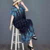 Real Spot Bat Sleeve Loose Cotton Silk Printed Bohemian Robe Dress Neck Robe Women