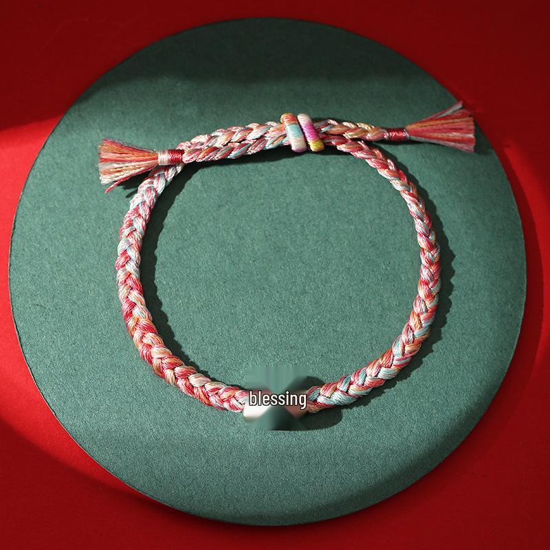 Drachenknoten S925 Silber Fu Glücksbringer Buntes Seil Armband - Frühlingsfest Geschenk für Studenten & Paare