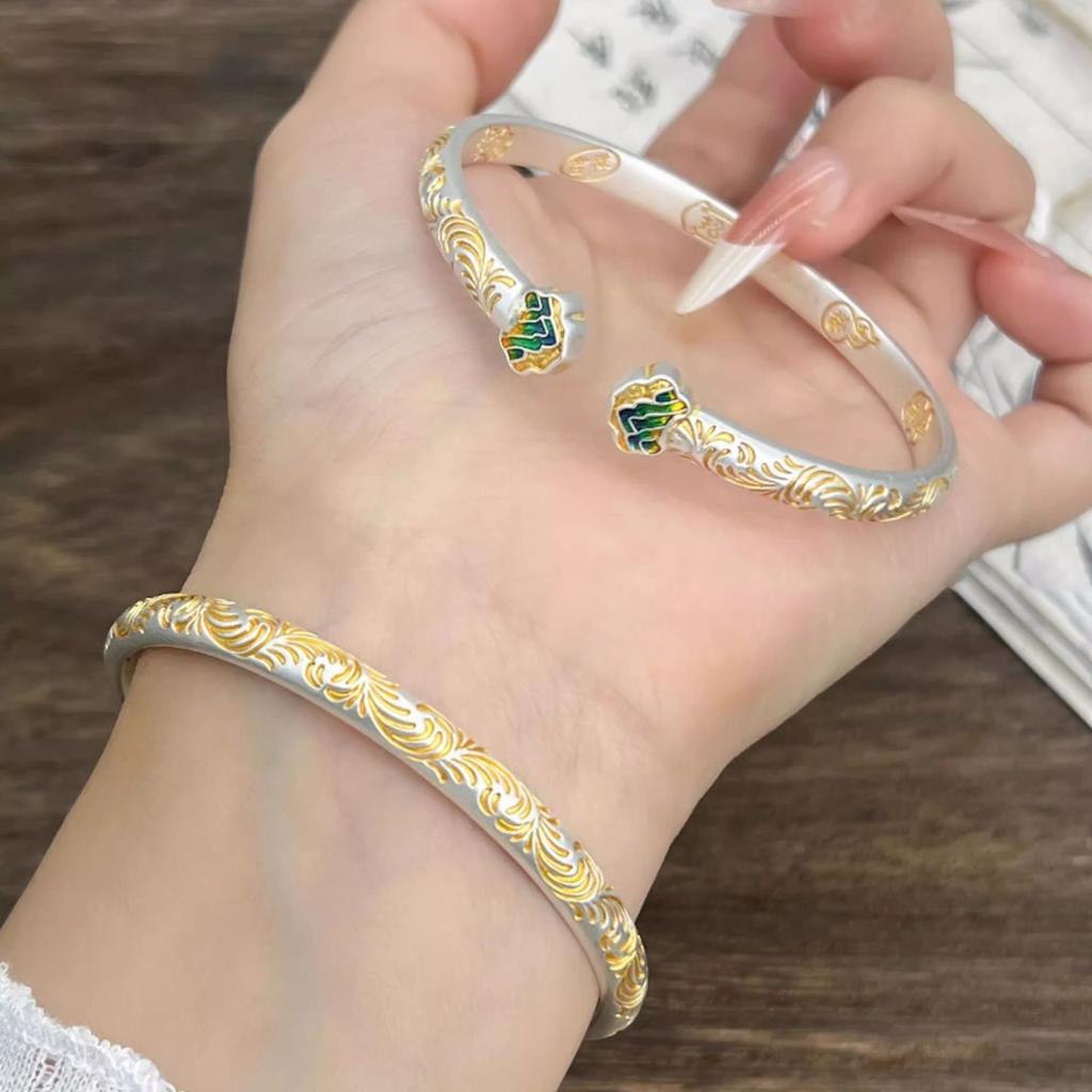 Ruyi Qianli Jiangshan Tang grass pattern auspicious bracelet women's retro new Chinese enamel color gold bracelet mother gift
