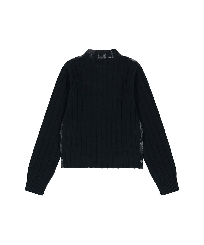 Aakam Camouflage Knit Zip-Up Cardigan (Black)