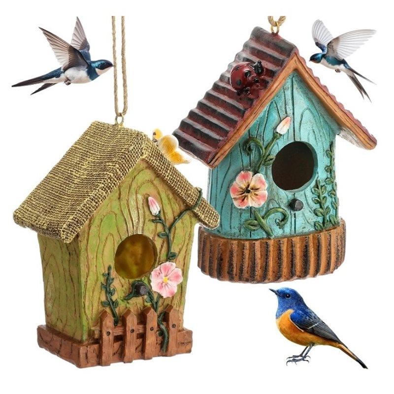 J1UL1N 2 Pcs Bird House For Outside Hanging Bird Houses For Outdoor Colorful Decorative Cute Resin Bird Houses