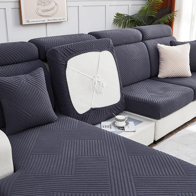 Jacquard Sofa Furniture Seat Cushion Protective Covers Stretchy Soild Colour Anti -Dirty L -Shaped Couch Covers Removable Sofa Slipcover Home Office