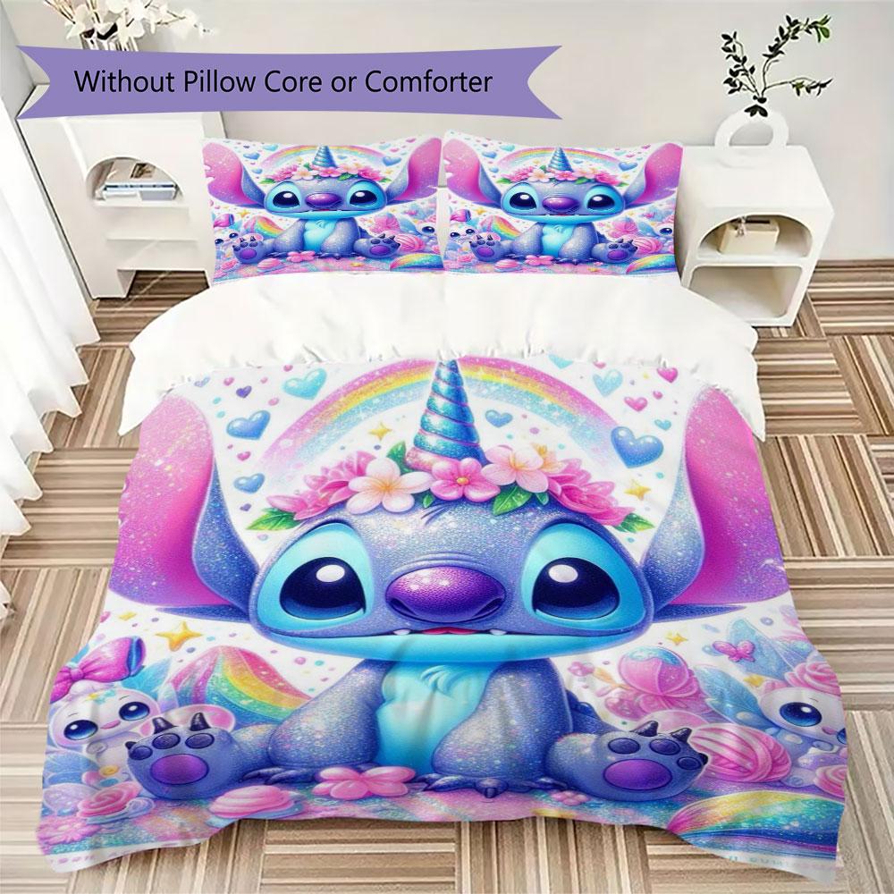 Stitch Cartoon Prints bedding, duvet cover and pillowcases, birthday gift (1 duvet cover + 2 pillowcases, pillow insert not included)JM020