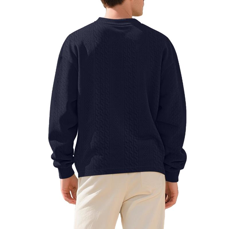 Men Vertical Cable Jacquard Textured V Neck Sweatshirt Ribbed Cuffs Long Sleeve Loose Fit Solid Color Spring Fall Daily Smart Casual Pullover Top
