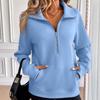 Autumn Winter Women's Lapel Zip Pullover Long Sleeve Casual Pocket Solid Hoodie Top for Women