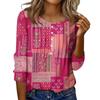 Women's Round Neck Pull Stripe Decorative Button Top Casual Solid Color 3/4 Sleeve T Shirt