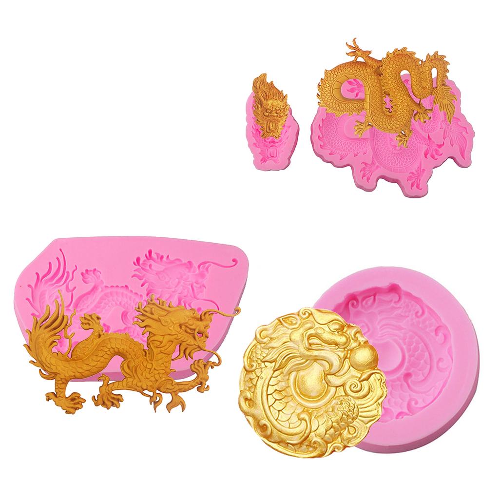 Chinese Dragon Silicone Mold Round Dragon Designs Silicone Fondant Moulds Silicone Baking Supplies for Various Crafts