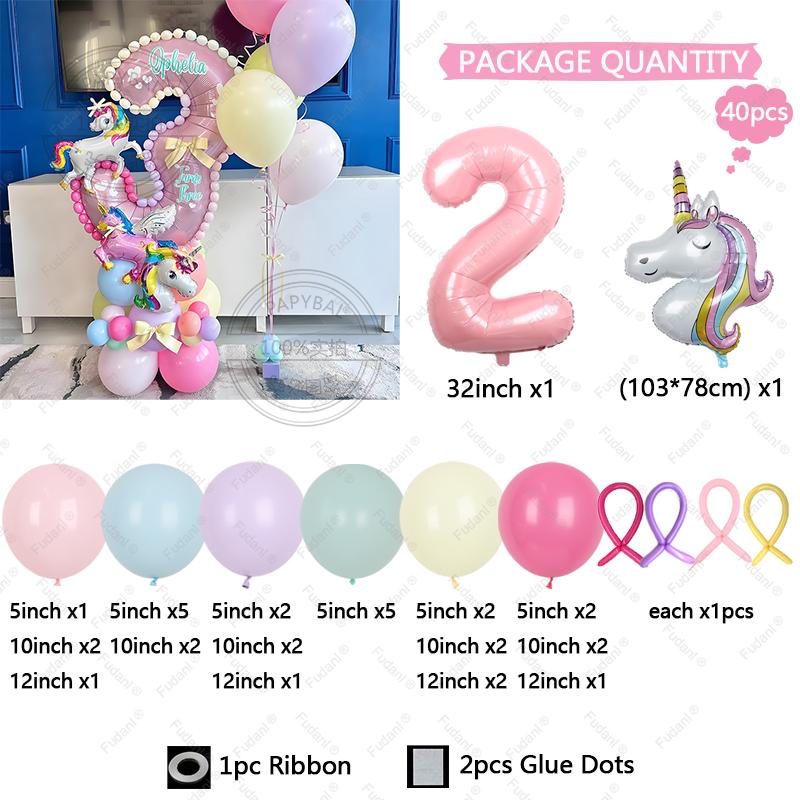 40pc/set Unicorn Series Digital Aluminum Film Balloon 1-9 suitable for birthday photo party anniversary graduation season