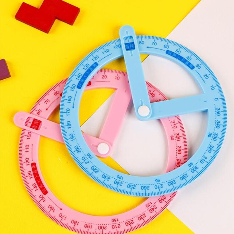 Cute Full Circle Goniasmometer Rotating Protractors Plastic for Boys Girls Students Stationery Office School Supplies