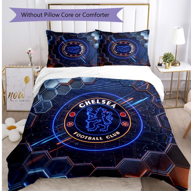 Chelsea FC Pattern Printed 3PCS Bedding Set Soft Skin-Friendly Washable Duvet Cover & Pillowcases Set All Season Bedroom