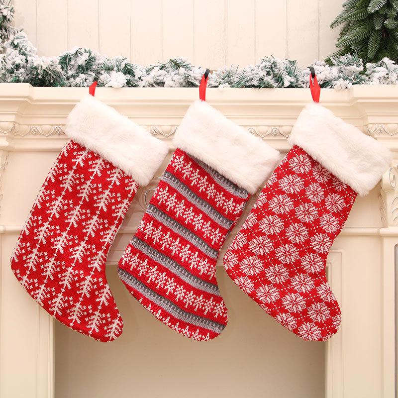 Christmas Socks Knitwear Stockings Christmas Large Socks Red and White Striped Gift Bag Children's Gift Bag
