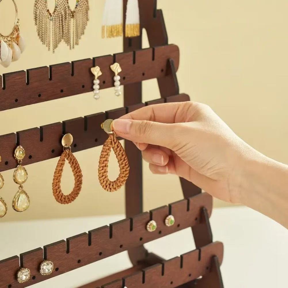 Espositore per orecchini a lobo in legno, espositore per orecchini, bracciali, orecchini, bracciali, ripiano portaoggetti, accessori