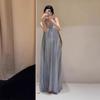 French High-end Seaside Vacation Smudged V-neck Suspender Dress Women's Summer Is Popular Today, Long Skirt
