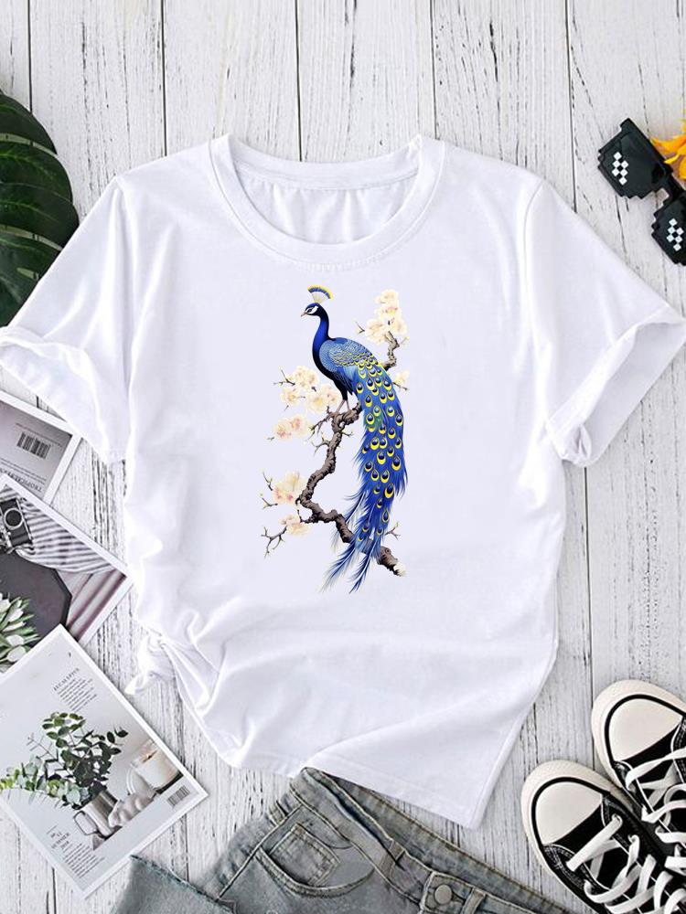 (Asian Size) sweet lovely flower Tee Fashion Print Casual Top O-neck Short Sleeve T-shirts T Graphic Female Women's Clothing