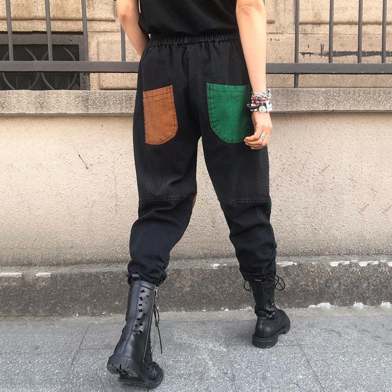 Patchwork Kapesní volné džínové kalhoty Dámské Vintage Streetwear Harem Jeans Dámské 2023 Podzim Dámské kalhoty s vysokým pasem