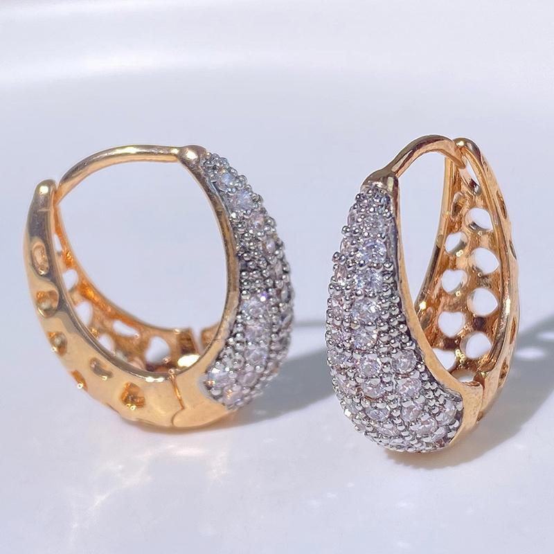 Trendy Round Water Drop Zirconia Earrings For Women Girls Fashion U-shaped Gold Color Metal Crystal Ear Accessorie Zircon Gifts