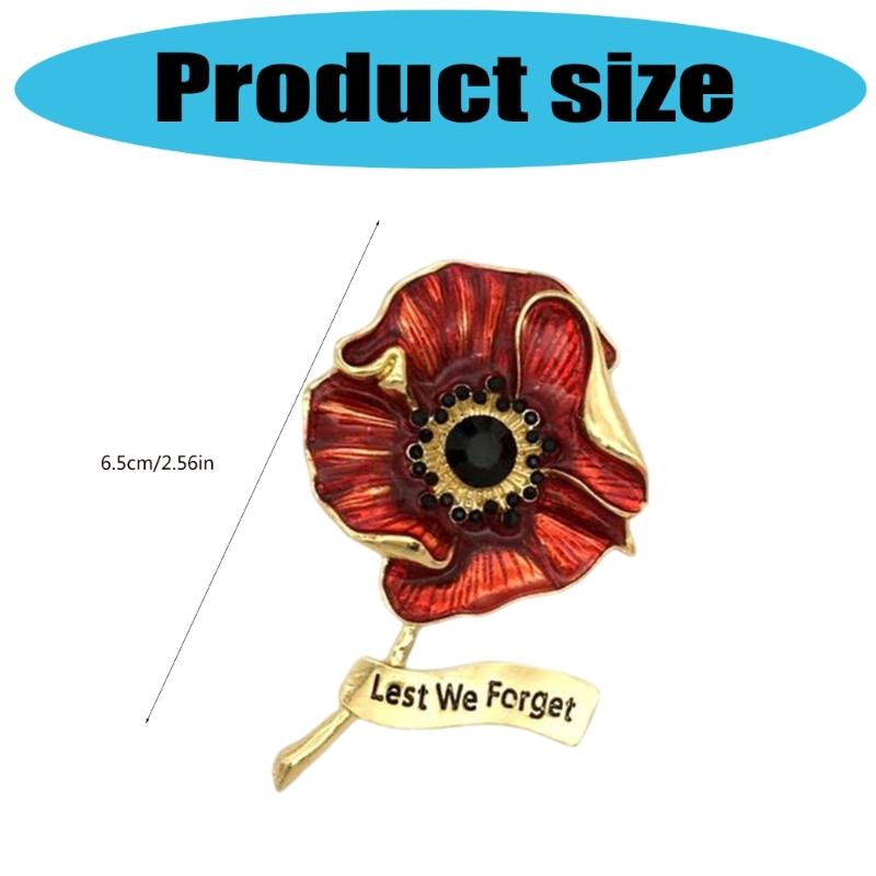 Remembrance Poppies Lapel Pin Red Poppies Flower Brooch Pins Enamel Rhinestones Poppies Brooch Memorial Day Gifts for Women